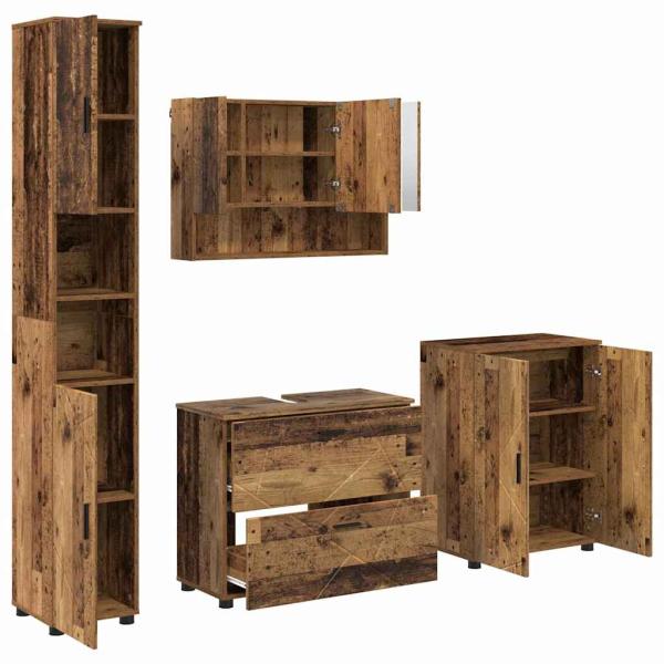 Badezimmermöbel-Set 4 stk. Altholz 35 x 30 x 192 cm