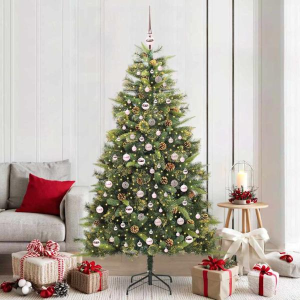 ARDEBO.de - Künstlicher klappbarer Weihnachtsbaum mit Tannenzapfen 210 cm