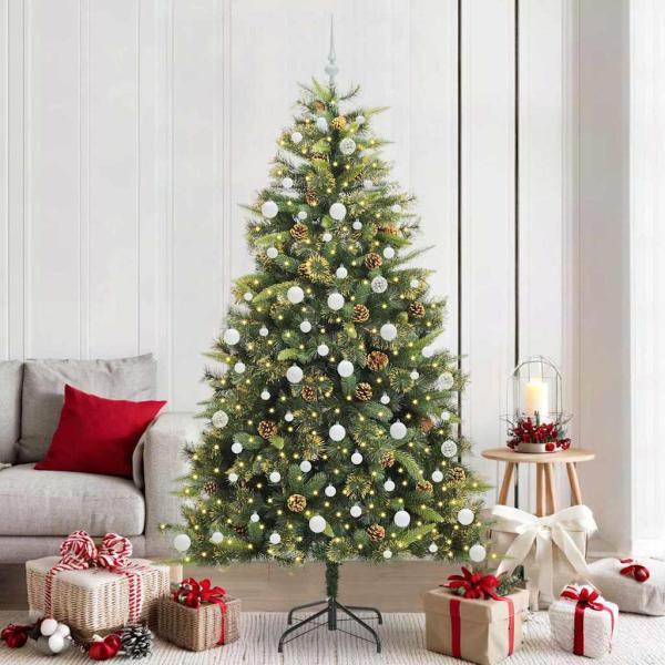 ARDEBO.de - Künstlicher klappbarer Weihnachtsbaum mit Tannenzapfen 210 cm