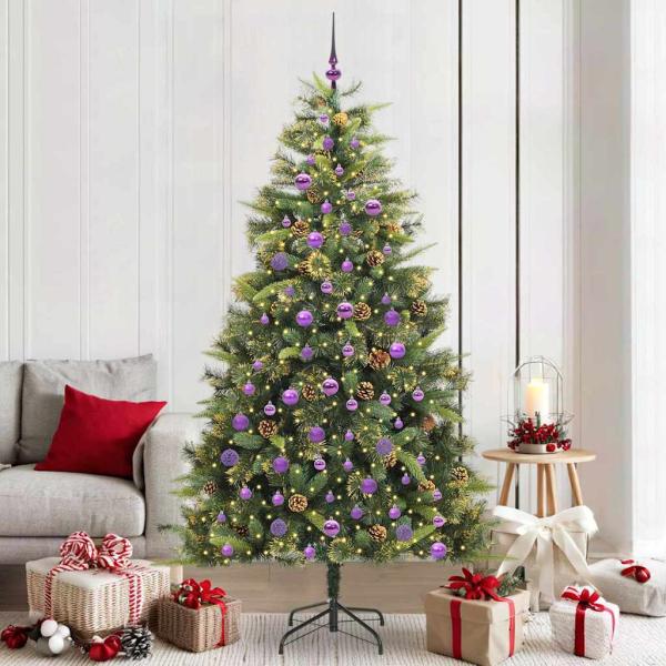 ARDEBO.de - Künstlicher klappbarer Weihnachtsbaum mit Tannenzapfen 210 cm