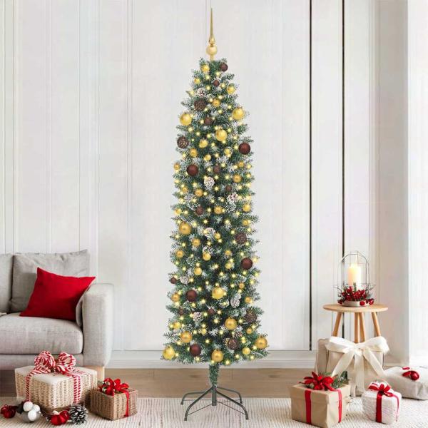 ARDEBO.de - Künstlicher schlanker Weihnachtsbaum Grün und Weiß 210 cm