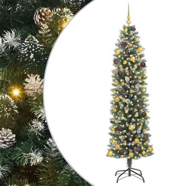 Künstlicher schlanker Weihnachtsbaum Grün und Weiß 210 cm