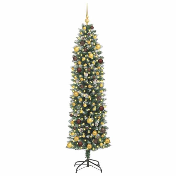 Künstlicher schlanker Weihnachtsbaum Grün und Weiß 210 cm