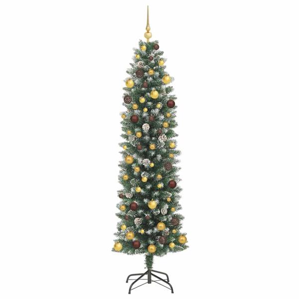 Künstlicher schlanker Weihnachtsbaum Grün und Weiß 210 cm