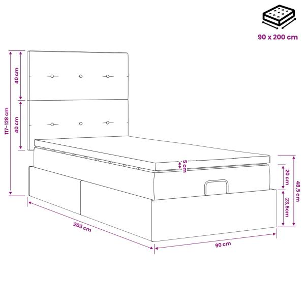 Ottoman-Bett mit Matratze und LED Dunkelblau 90 x 200 cm Samt