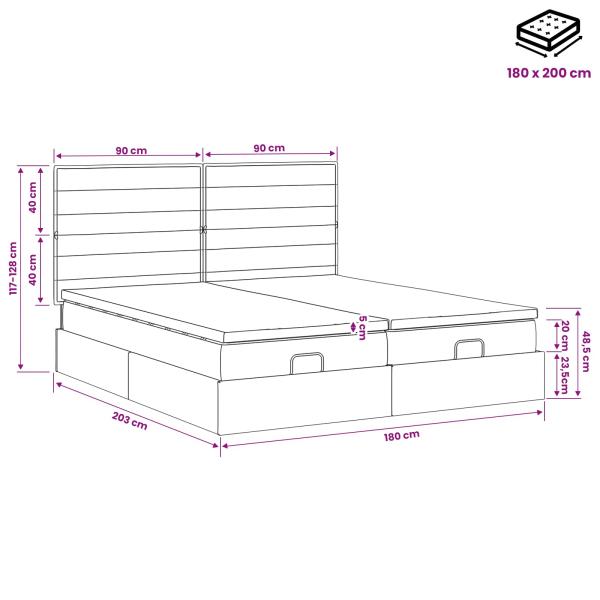 Ottoman-Bett mit Matratze und LED Schwarz 180 x 200 cm Stoff