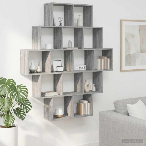 ARDEBO.de - Wandregal Sonoma-Grau 120 x 20 x 136 cm Holzwerkstoff