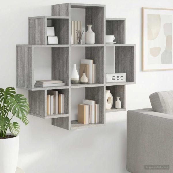 ARDEBO.de - Wandregal Sonoma-Grau 90 x 25 x 90 cm Holzwerkstoff