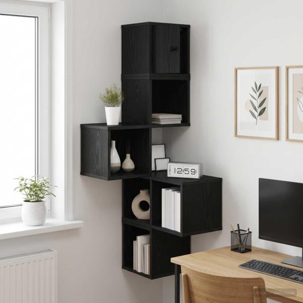 ARDEBO.de - Wand-Eckregal Schwarze Eiche 48 x 48 x 120 cm Holzwerkstoff