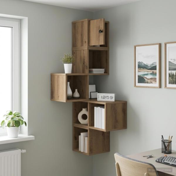 ARDEBO.de - Wand-Eckregal Artisan-Eiche 48 x 48 x 120 cm Holzwerkstoff