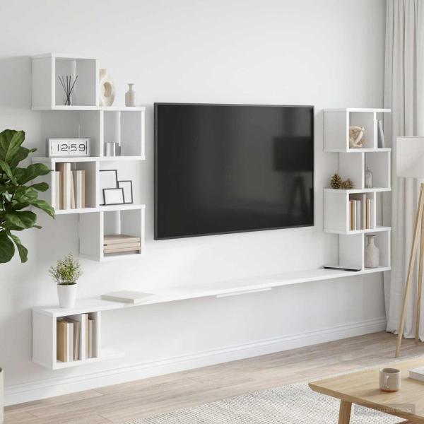 ARDEBO.de - Wandmontiertes TV-Regal Weiß 160 x 15 x 94 cm Holzwerkstoff