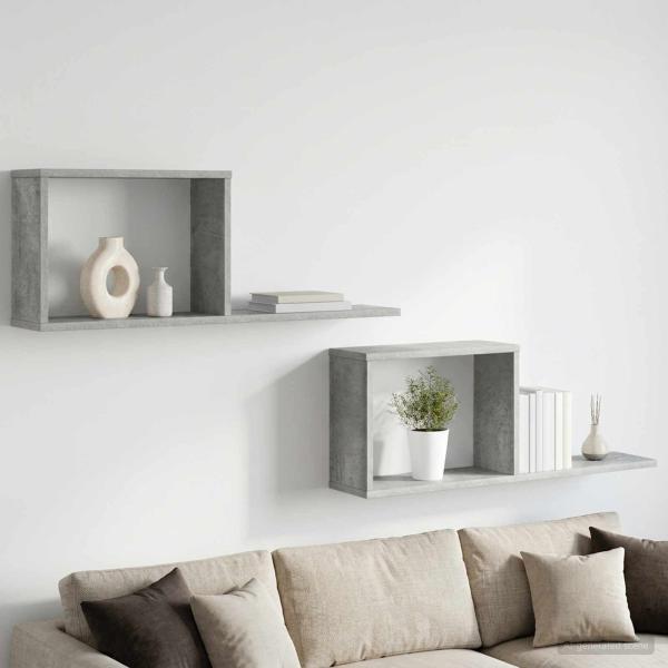 ARDEBO.de - Schweberegale 2 Stk. Betongrau 80 x 15 x 30 cm Holzwerkstoff