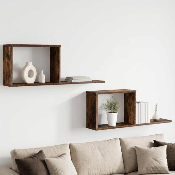 ARDEBO.de - Schweberegale 2 Stk. Raucheiche 80 x 15 x 30 cm Holzwerkstoff