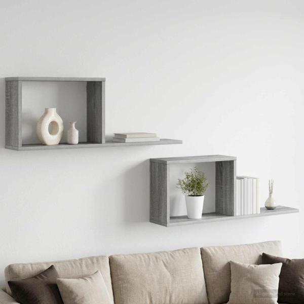 ARDEBO.de - Schweberegale 2 stk. Sonoma-Grau 80 x 15 x 30 cm Holzwerkstoff