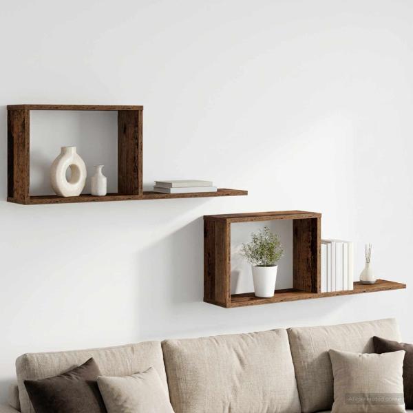 ARDEBO.de - Schweberegale 2 Stk. Altholz 80 x 15 x 30 cm Holzwerkstoff