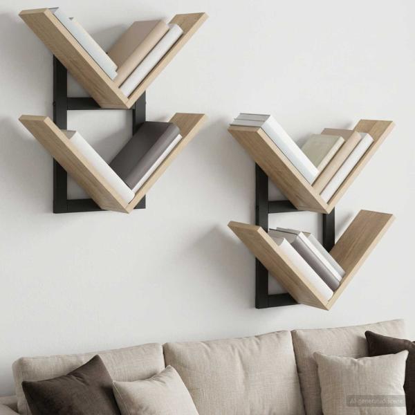 ARDEBO.de - Wandregal 2 Stk. Sonoma-Eiche 43 x 15 x 47 cm Holzwerkstoff