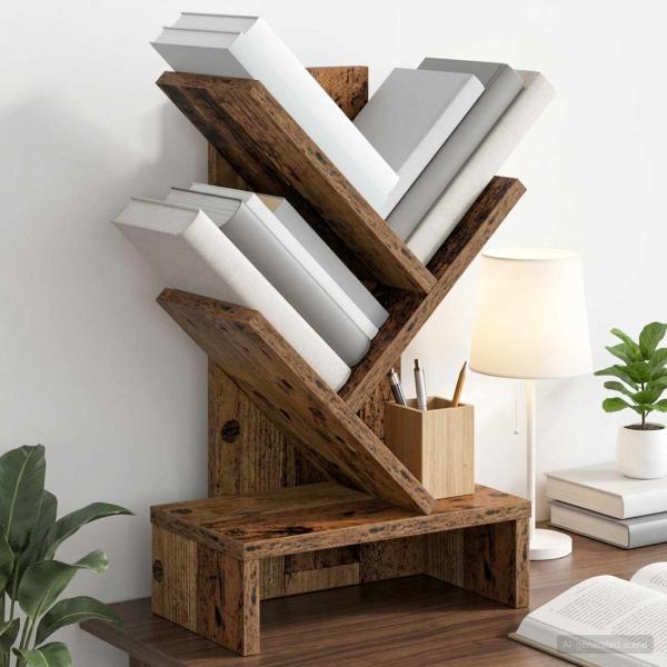 ARDEBO.de - Baumbücherregal 3-stöckig 30 x 18 x 48 cm Holzwerkstoff Altholz