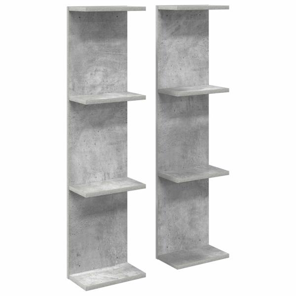 Wandregal 2 Stk. Betongrau 25 x 15 x 100 cm Holzwerkstoff