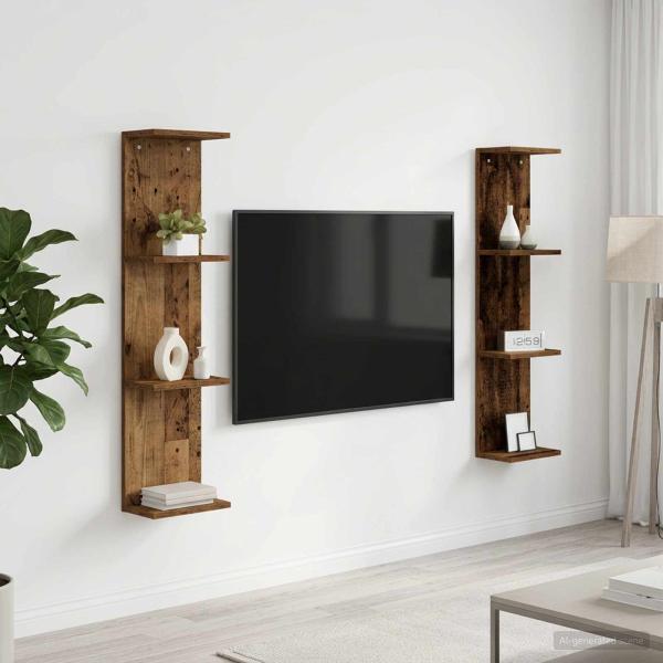ARDEBO.de - Wandregal 2 stk. Altholz 25 x 15 x 100 cm Holzwerkstoff