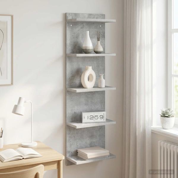 ARDEBO.de - Wandregal Betongrau 30 x 15 x 100 cm Holzwerkstoff