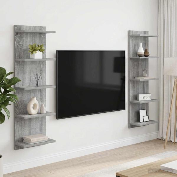 ARDEBO.de - Wandregal 2 stk. Sonoma-Grau 30 x 15 x 100 cm Holzwerkstoff