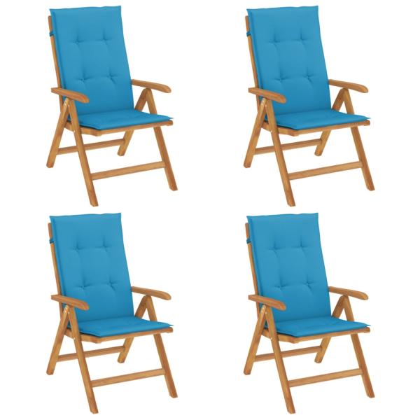 Verstellbare Klappstühle mit Kissen, 4-teilig, Massivholz Teak