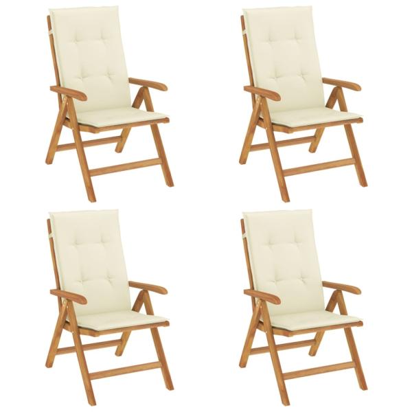 Verstellbare Klappst?hle mit Kissen, 4-teilig, Massivholz Teak