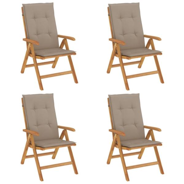 Verstellbare Klappst?hle mit Kissen, 4-teilig, Massivholz Teak