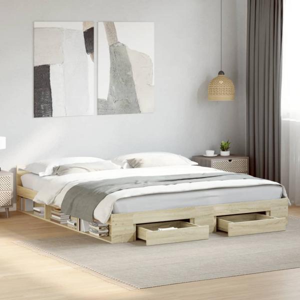 ARDEBO.de - Bettgestell mit Schubladen Sonoma-Eiche 200x200cm Holzwerkstoff