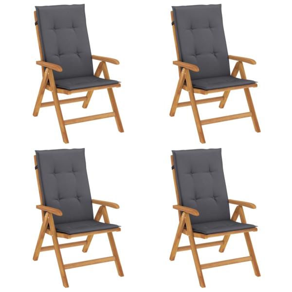 Verstellbare Klappst?hle mit Kissen, 4-teilig, Massivholz Teak