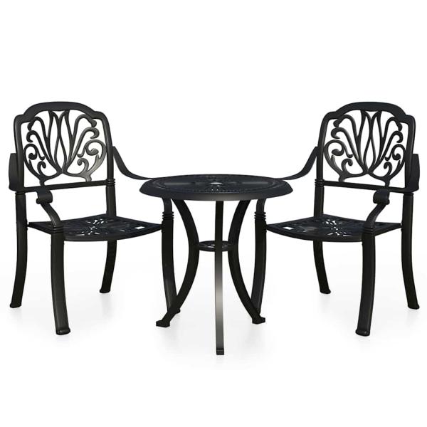 3-tlg. Bistro-Set Aluminiumguss Schwarz