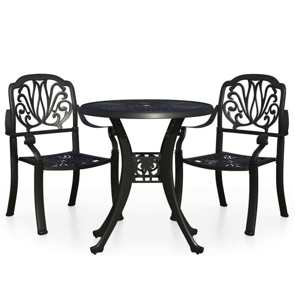 3-tlg. Bistro-Set Aluminiumguss Schwarz