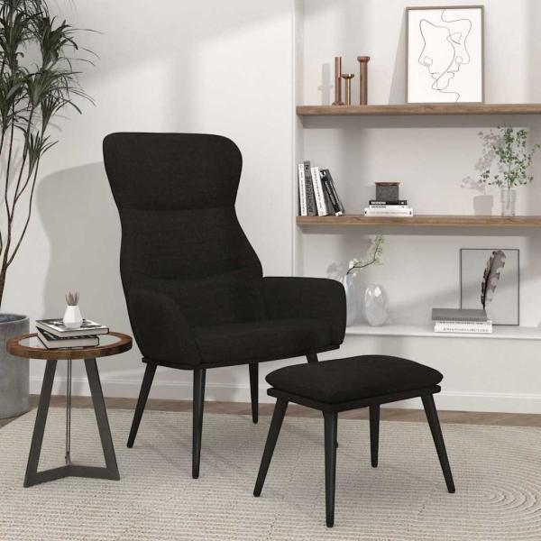 ARDEBO.de - Relaxsessel mit Hocker Schwarz Stoff