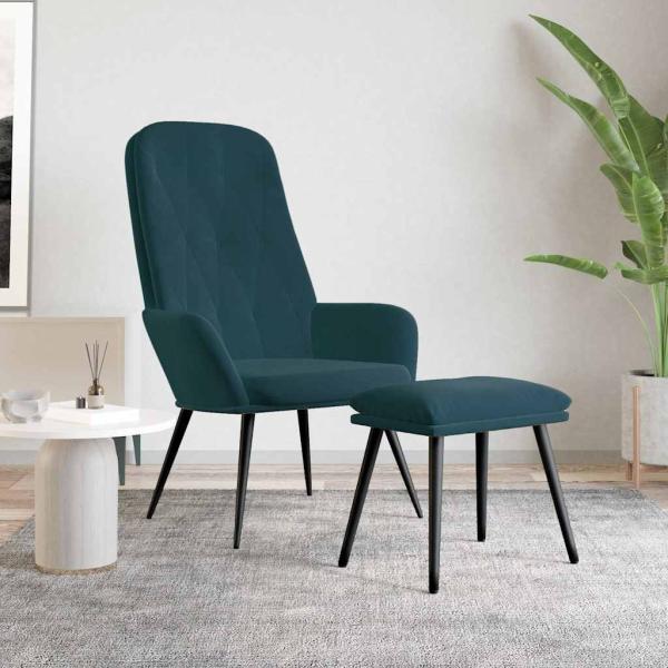 ARDEBO.de - Relaxsessel mit Hocker Blau Samt