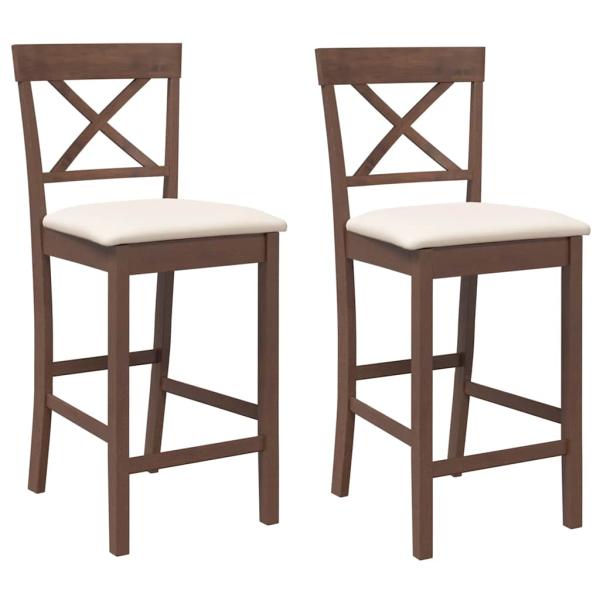 Barhocker mit Kissen 2 Stk. Braun Massivholz Gummibaum
