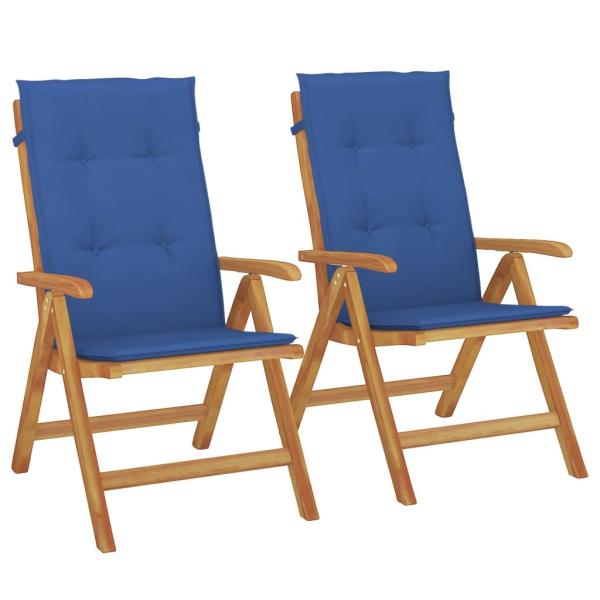 Klappstühle mit Kissen, 2 Stück, Massivholz Teak