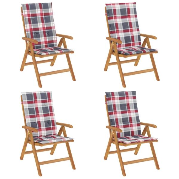 Verstellbare Klappstühle mit Kissen, 4-teilig, Massivholz Teak