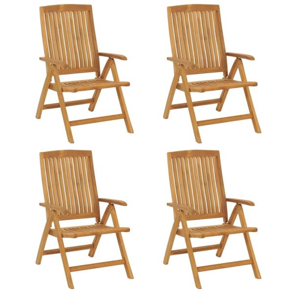 Verstellbare Klappstühle mit Kissen, 4-teilig, Massivholz Teak