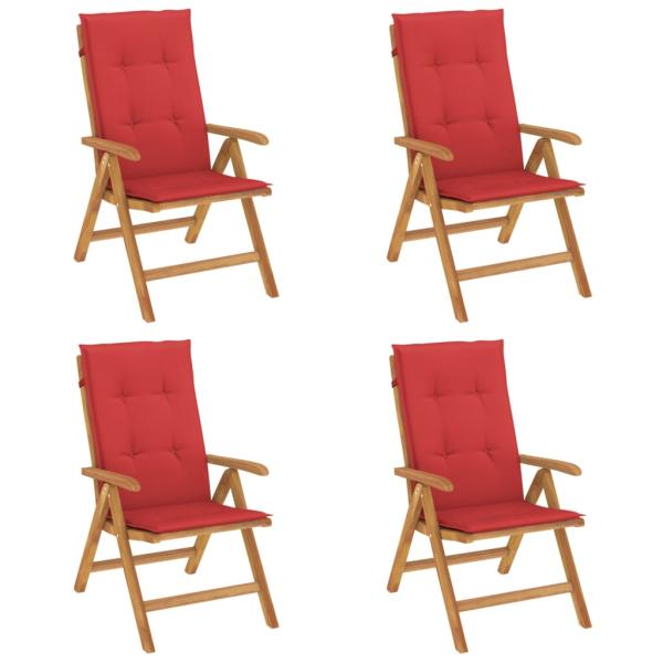 Verstellbare Klappstühle mit Kissen, 4-teilig, Massivholz Teak