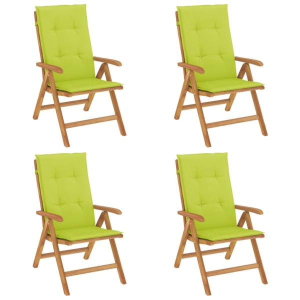 Verstellbare Klappstühle mit Kissen, 4-teilig, Massivholz Teak
