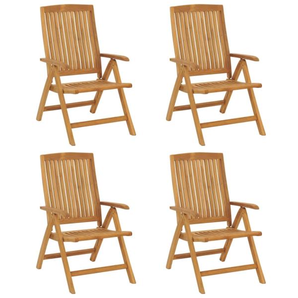 Verstellbare Klappstühle mit Kissen, 4-teilig, Massivholz Teak