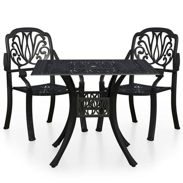 3-tlg. Bistro-Set Aluminiumguss Schwarz