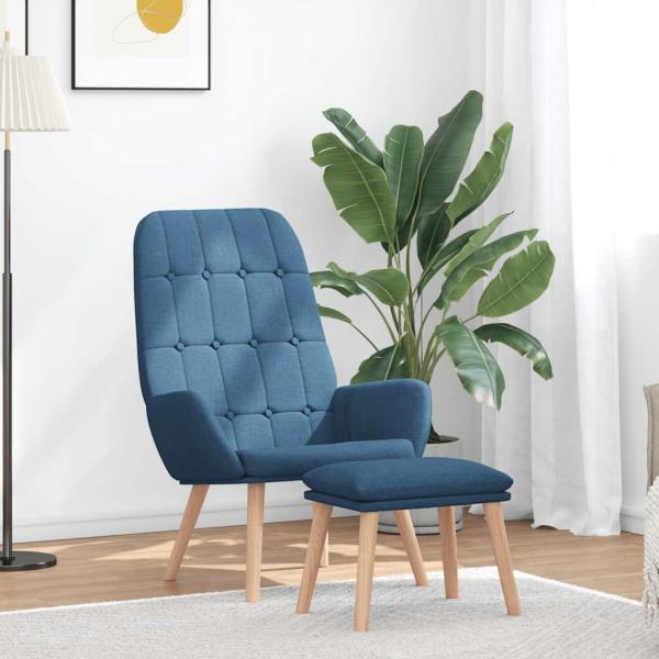 ARDEBO.de - Relaxsessel mit Hocker Blau Stoff