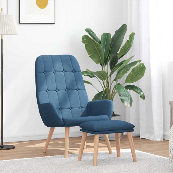 Relaxsessel mit Hocker Blau Stoff