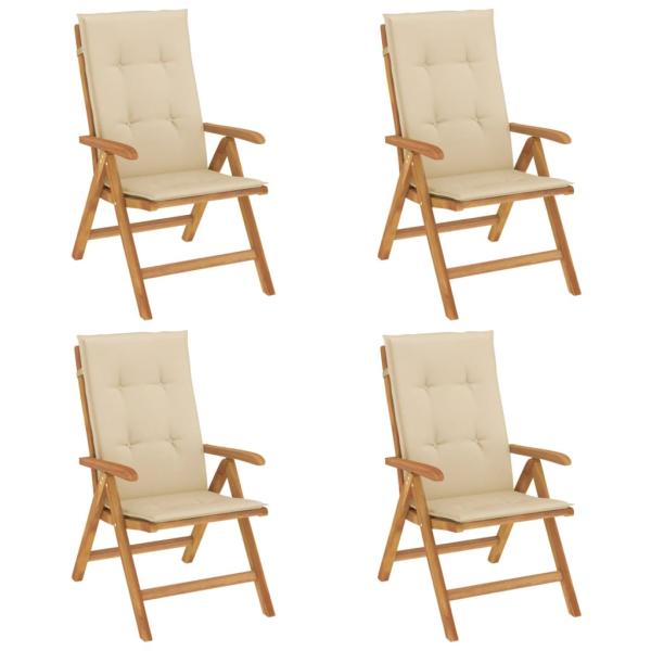 Verstellbare Klappstühle mit Kissen, 4-teilig, Massivholz Teak