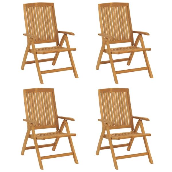 Verstellbare Klappstühle mit Kissen, 4-teilig, Massivholz Teak