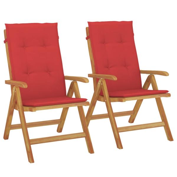 Klappstühle mit Kissen, 2 Stück, Massivholz Teak