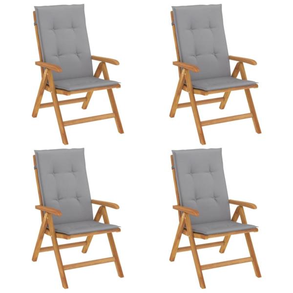 Verstellbare Klappstühle mit Kissen, 4-teilig, Massivholz Teak