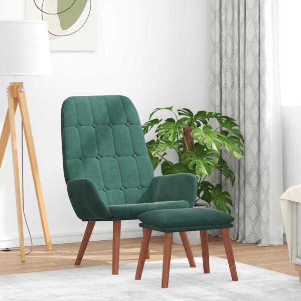ARDEBO.de - Relaxsessel mit Hocker Dunkelgrün Samt