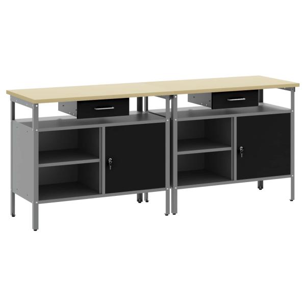 Werkbank-Set 2 stk. Schwarz 200 x 55 x 85 cm